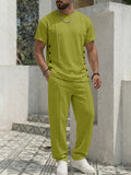 Urban Casual Button Accent T-Shirt Pants Set