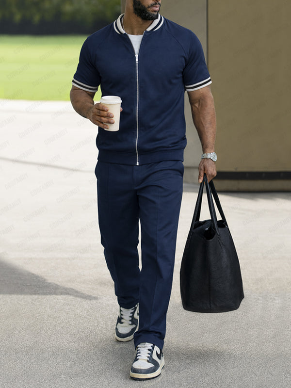 Classic Short Sleeve Bomber Jacket Pants Set