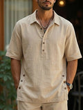 Casual Summer Button Design Cotton Shirt Set