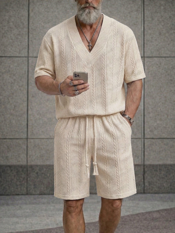 Relaxed Fit Jacquard T-Shirt Shorts Set