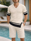 Summer Fashion Contrast Color Knit T-Shirt Set