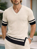 Summer Fashion Contrast Color Knit T-Shirt Set