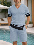 Summer Fashion Contrast Color Knit T-Shirt Set