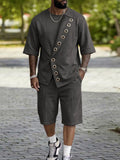 Unique Grommets Design T-Shirt Shorts Set