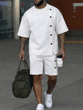 Casual Side Button Design T-Shirt Shorts Set