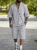 Casual Slant Button Accent T-Shirt Shorts Set
