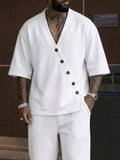 Casual Slant Button Accent T-Shirt Shorts Set