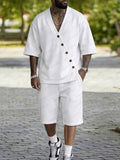 Casual Slant Button Accent T-Shirt Shorts Set