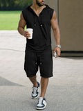 Casual Comfort Solid Hooded Tank Top Set