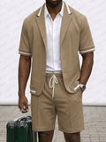 Summer Casual Short Sleeve Suit Jacket and Shorts Set