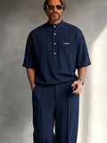 Urban Casual Pinstripe Henley Neck T-Shirt Set
