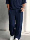 Urban Casual Pinstripe Henley Neck T-Shirt Set