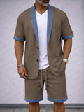 Casual Textured Short Sleeve Blazer Jacket and Shorts Set