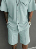 Casual Design Pocket Short Sleeve Shirt Shorts Set