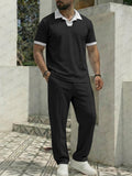 Casual Contrast Trim Front Seam Shirt Set