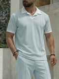 Casual Contrast Trim Front Seam Shirt Set