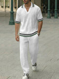 Urban Casual Contrast Color Stripe Trim Polo Pants Set