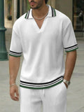 Urban Casual Contrast Color Stripe Trim Polo Pants Set