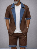 Modern Casual Contrast Trim Waffle Blazer Shorts Set