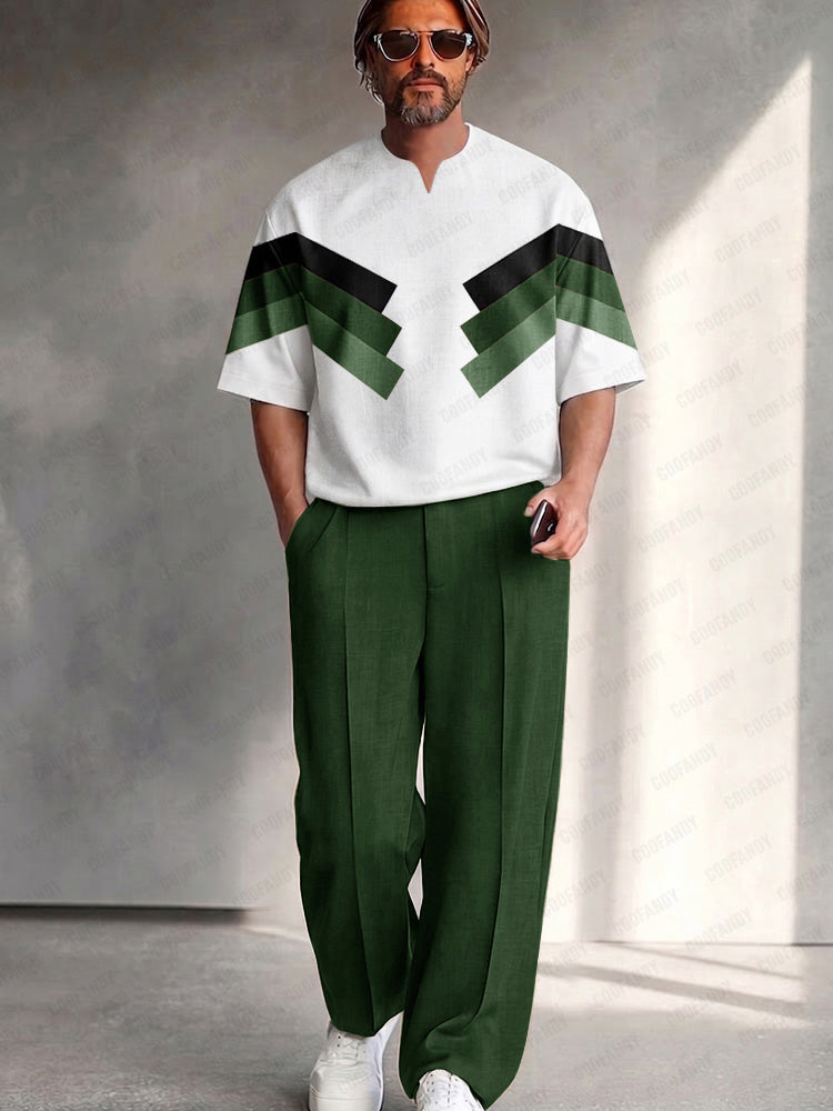 ✈️  TSHIRT & PANTS 3388T 3369P Men's Modern Color Block T-Shirt & Pants Set | Casual Style – COOFANDY