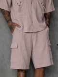 Casual 100% Cotton Textured Shirt Shorts Set