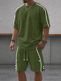 Casual Loose Contrasct Color Line Sports Set