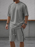 Casual Loose Contrasct Color Line Sports Set