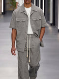 Casual Cuban Collar Utility Shirt Pants Set