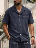 Casual Contrast Stitch Pocket Cotton Shirt Set