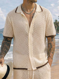 Summer Beach Crochet Knit Shirt Shorts Set