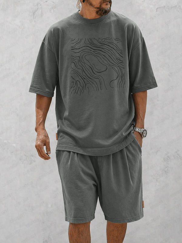 Casual Loose Curve Print T-Shirt Set