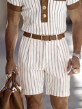 Vintage Casual Vertical Striped Matching Set