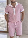 Modern Sleek Striped Shirt Shorts Set