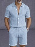 Comfort Contrast Trim Knit Shirt Shorts Set