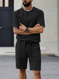Versatile Style Henley T-Shirt Shorts Set