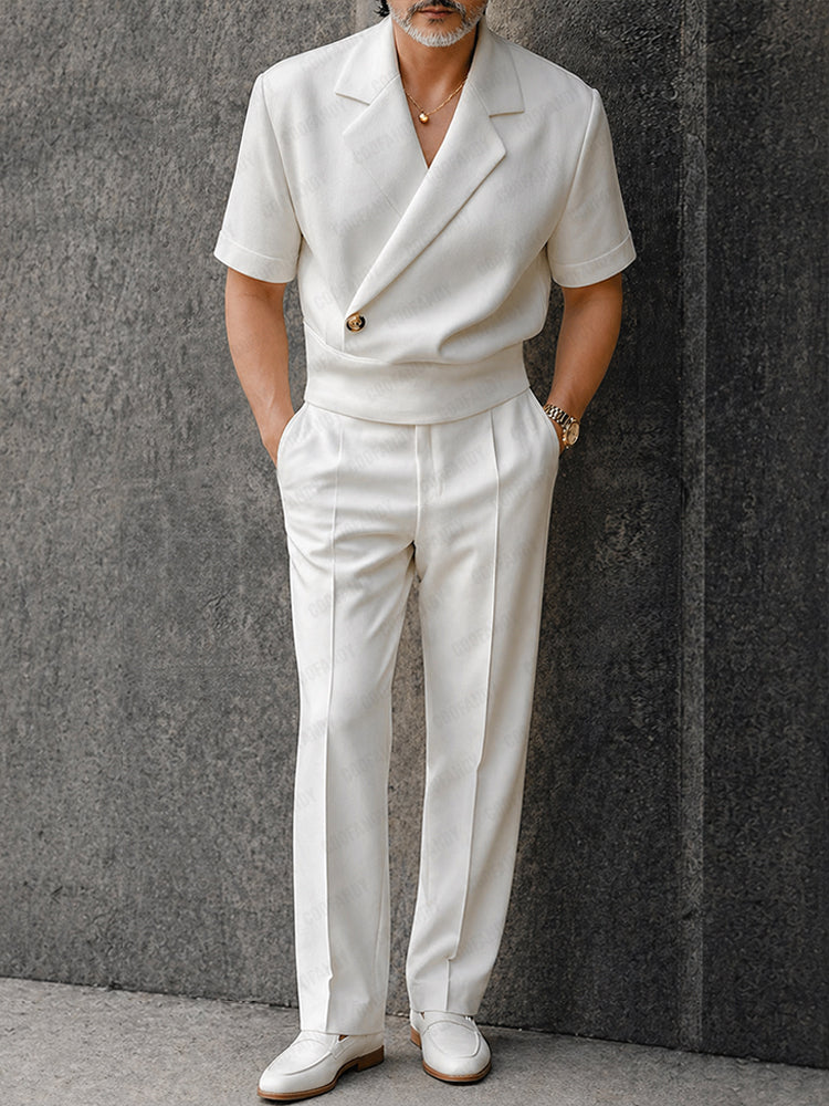 Men's Elegant Summer Half-Placket Top & Straight Pants Set – COOFANDY