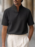 Urban Minimalist Stand Collar Short Sleeve Top