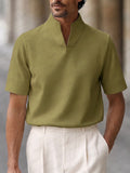 Urban Minimalist Stand Collar Short Sleeve Top