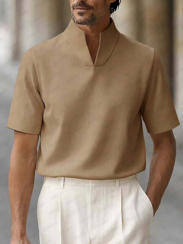 Urban Minimalist Stand Collar Short Sleeve Top