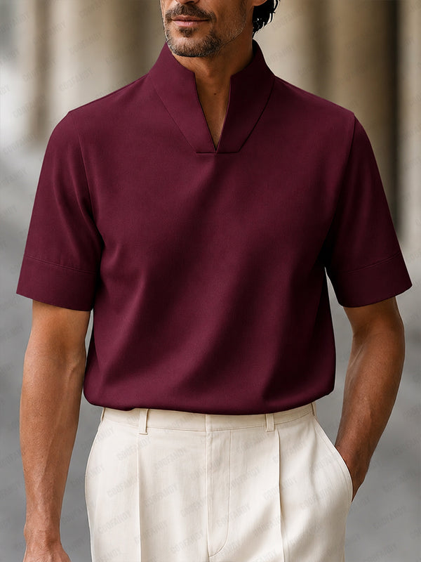 Urban Minimalist Stand Collar Short Sleeve Top