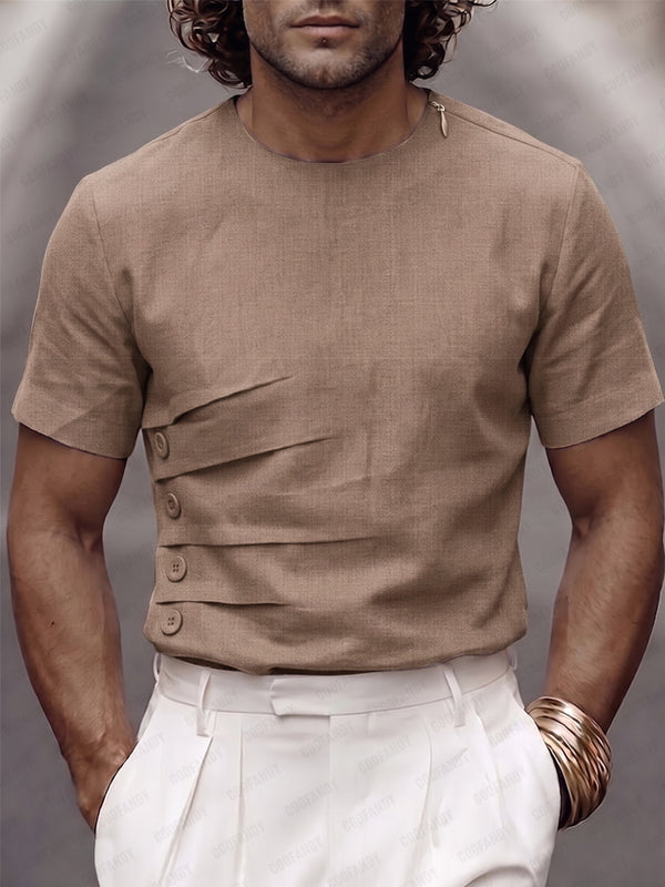 Stylish Shoulder Zipper Pleated Design T-Shirt