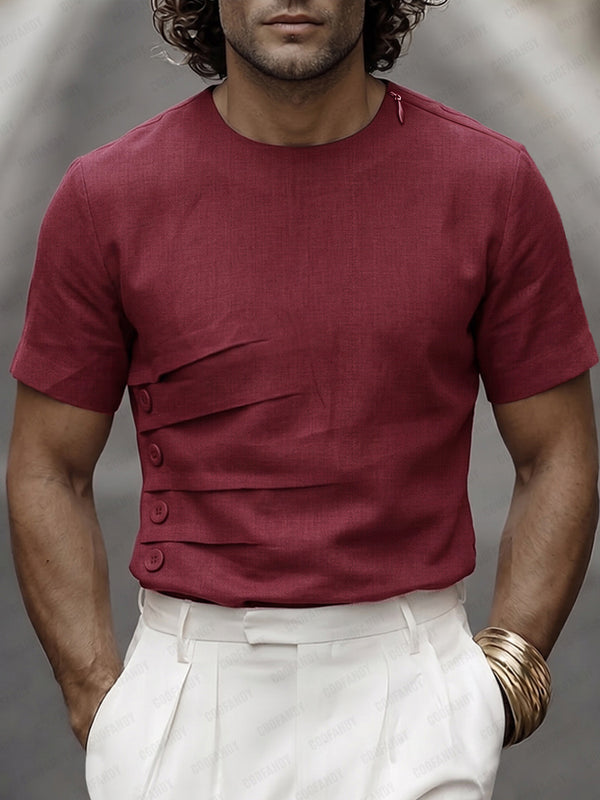 Stylish Shoulder Zipper Pleated Design T-Shirt