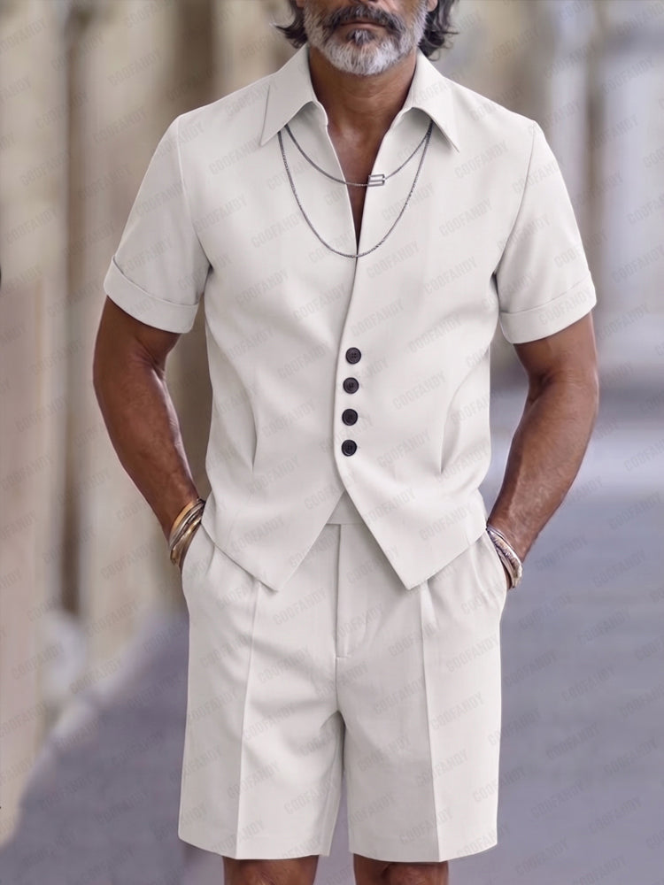 short sleeve dress shirt with shorts Stylish Dress Shirt and Athletic Shorts Combination