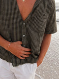 Classic Casual Plaid Short Sleeve Shirt with Pocket