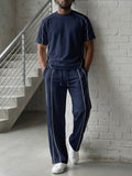 Urban Casual Contrast Piping T-Shirt Set