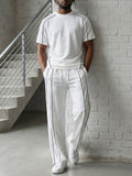 Urban Casual Contrast Piping T-Shirt Set
