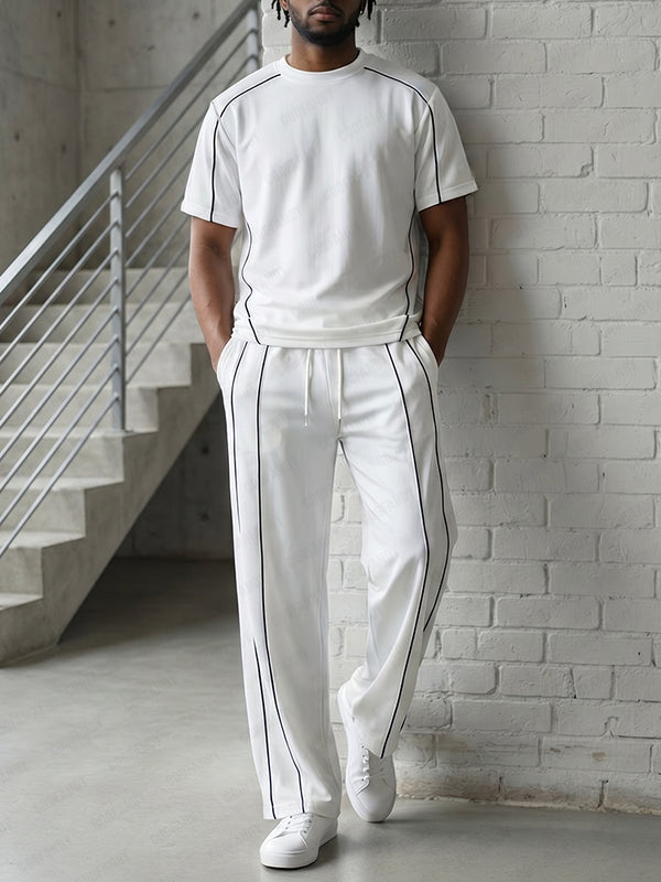 Urban Casual Contrast Piping T-Shirt Set