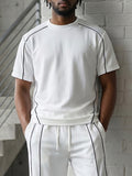 Urban Casual Contrast Piping T-Shirt Set