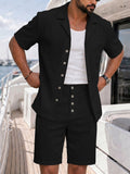 Versatile Style Ribbed Texture Shirt Shorts Set