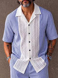 Resort Casual Lace Patchwork Striped Shirt Shorts Set